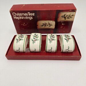 SPODE Christmas Tree Napkin Rings Oval Set Of 4 Ceramic Holly And Berries EUC
